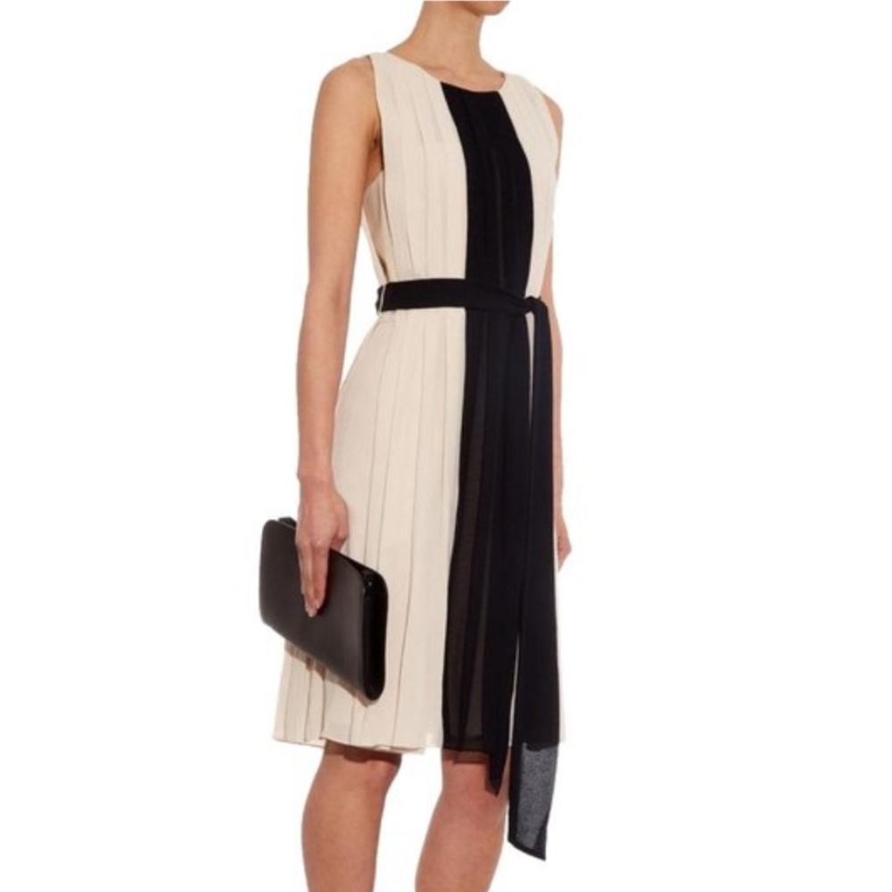 L'Agence Crepe Pleated Colorblock Dress, Black and Creme, Like New, size 4